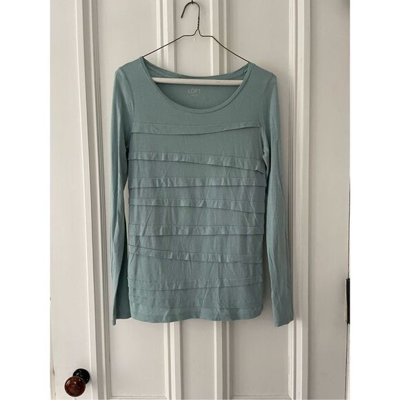 Loft light turquoise ruffled long sleeve top S - Picture 1 of 4